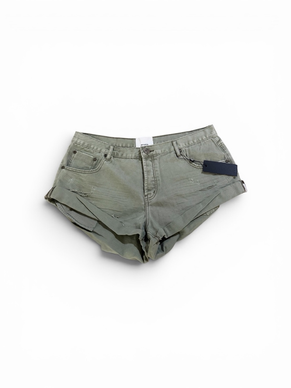 One Teaspoon Olive Green Distressed Denim Cutoff Shorts 34 US 16 New with Tag